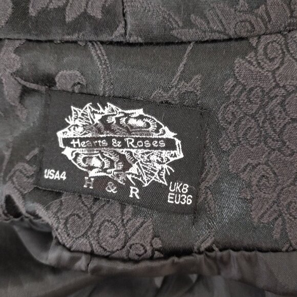 Hearts & Roses Black Gothic Victorian Steampunk Brocade Corset Back Coat Size 4 - Picture 14 of 16